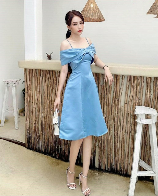 Đầm nơ trễ vai