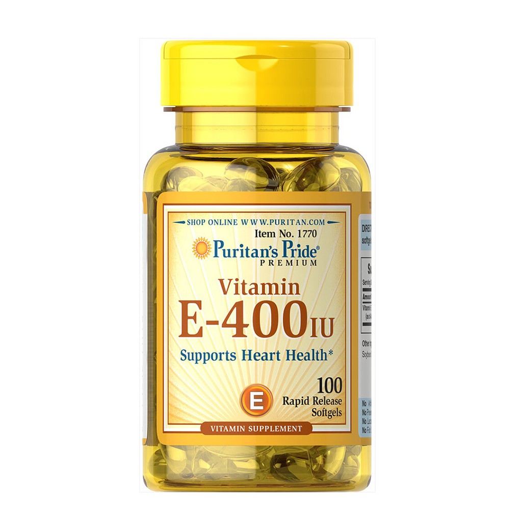 Viên uống bổ sung Vitamin E giúp đẹp da, chống lão hóa, hỗ trợ tim mạch Puritan's Pride Vitamin E-400 IU 100 viên