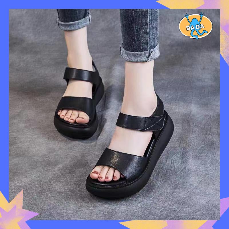 Giày Sandal Bằng Da Mềm Đế Xuồng Dày Thời Trang Mùa Hè Dễ Phối Đồ