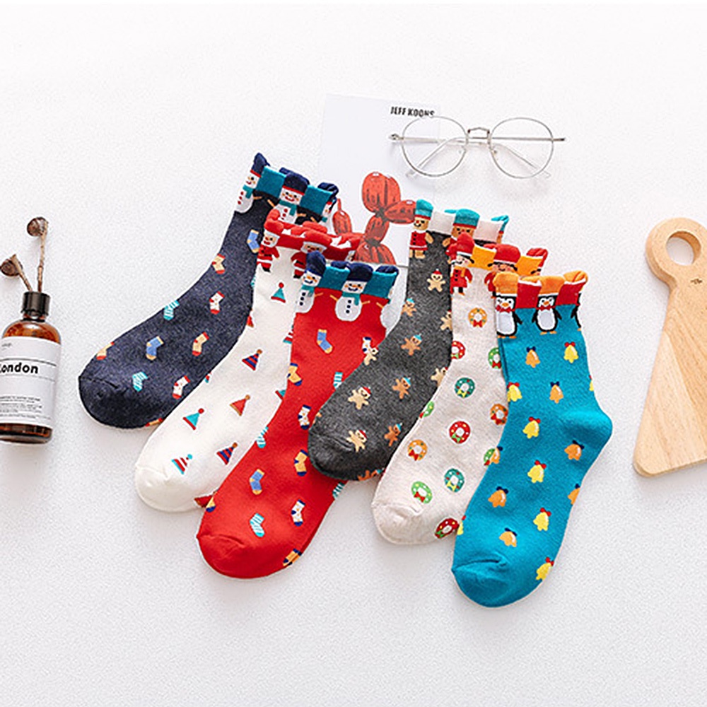 Vớ cotton in họa tiết giáng sinh năm mới/tuần lộc/ông già noel nhiều màu thời trang thu đông cho nam và nữ