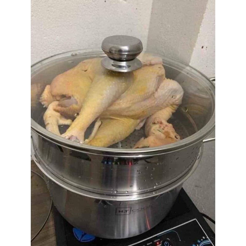 Nồi hấp 2 tầng HT COOk chất liệu inox dùng bếp từ size 28cm giá hấp rời lỗ hấp nhỏ tiện lợi
