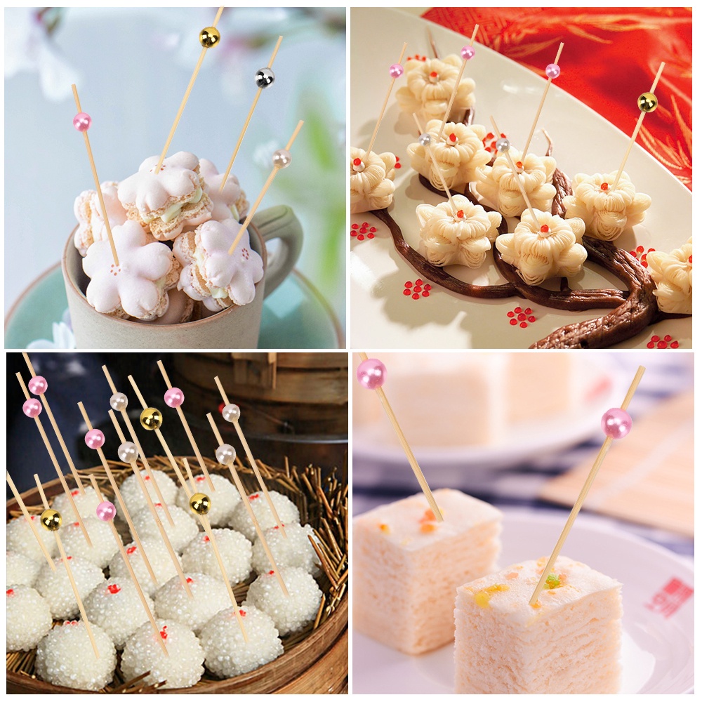 Tăm gỗ tre đính ngọc trai nhân tạo găm món cocktail trái cây đồ ăn nhẹ cho nhà bếp quán bar tiệc cưới