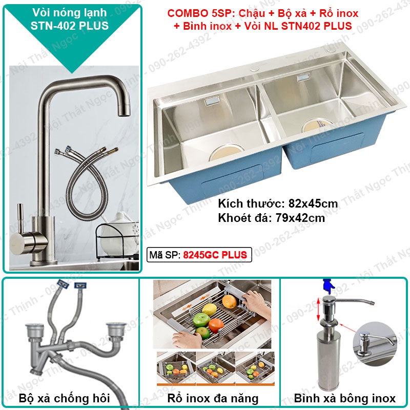 [SIÊU DÀY] Chậu rửa chén Cao Cấp Inox 304 Sentano 8245GC PLUS 2 ngăn thiết kế hạ bậc tiện lợi