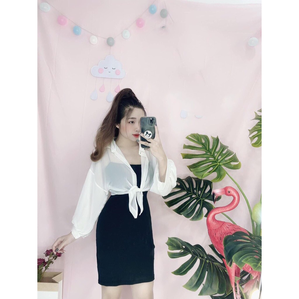 Sét váy body nữ phối áo sơ mi nữ tính