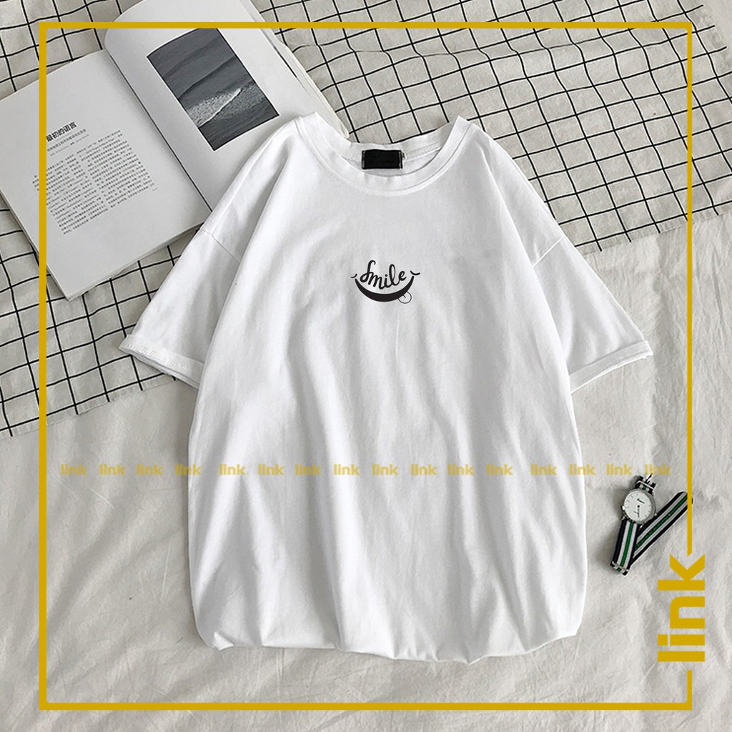 Áo thun tay lỡ trắng SMILE XINH CUTE unisex