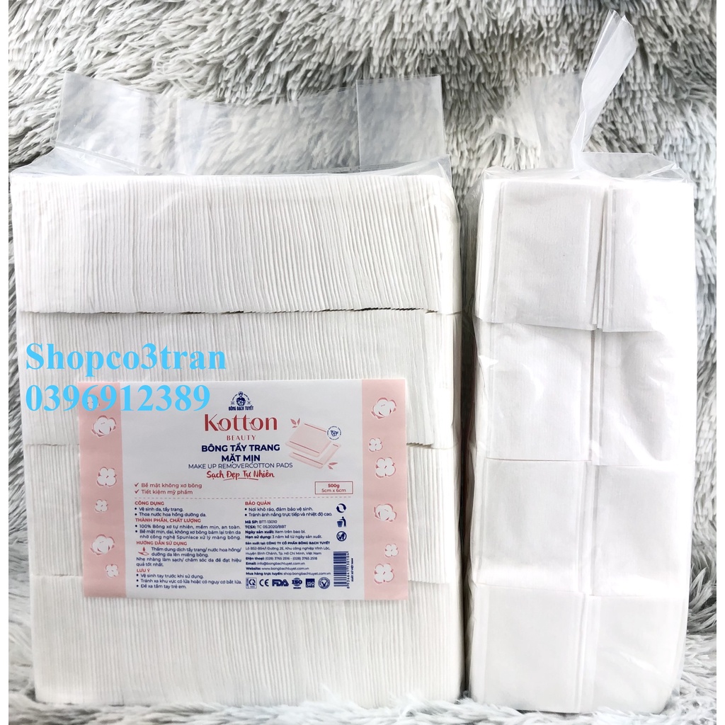 Bông Tẩy Trang Bề Mặt Mịn gói 500gr chính hãng Bông Bạch Tuyết size 5x6 - Bông Tẩy Trang Cotton Bề Mặt Mịn KOTTON BEAUTY