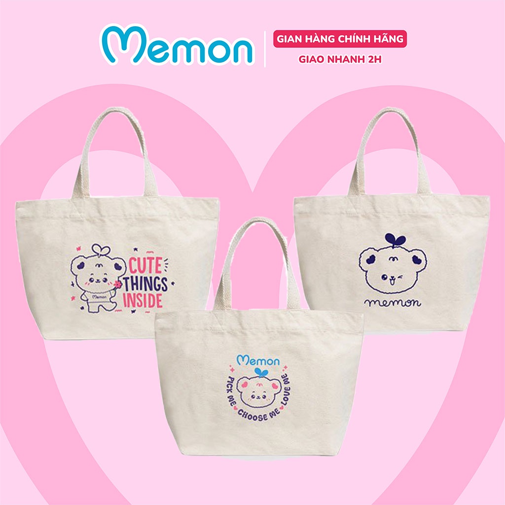 Túi Tote Vải Canvas Có Túi Khóa Nhỏ Bên Trong Cao Cấp Memon
