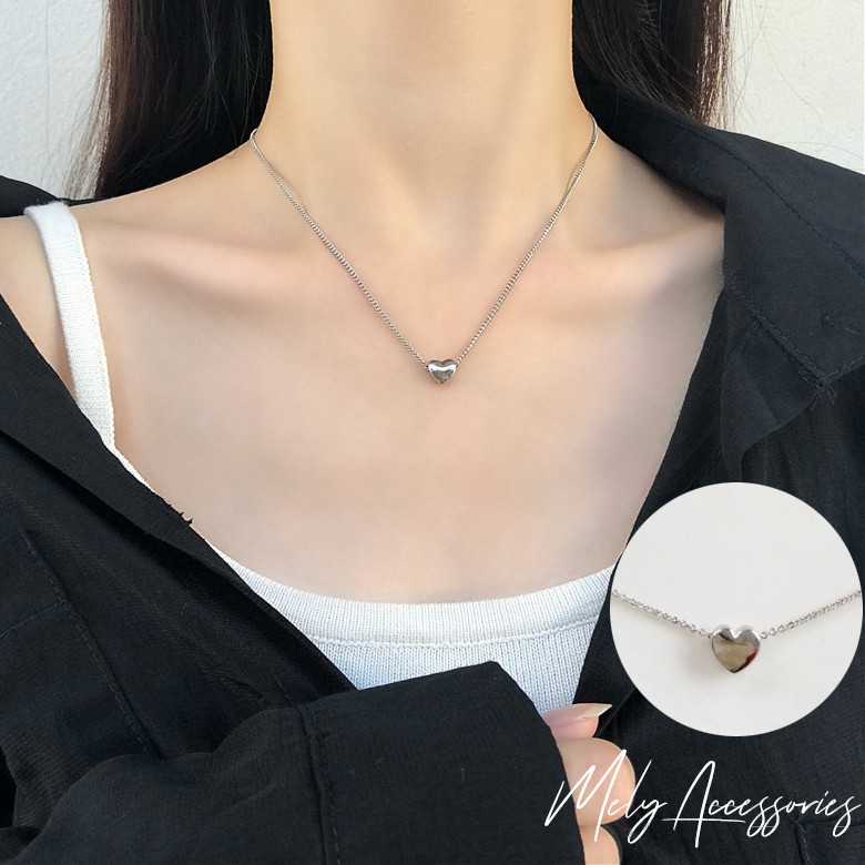 [KHÔNG ĐEN GỈ] Dây chuyền titan hình tim hai sợi cá tính basic Hàn Quốc - Mely AT23