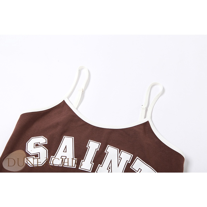 DUNEA Áo Croptop Hai Dây In Chữ Quyến Rũ Cho Nữ