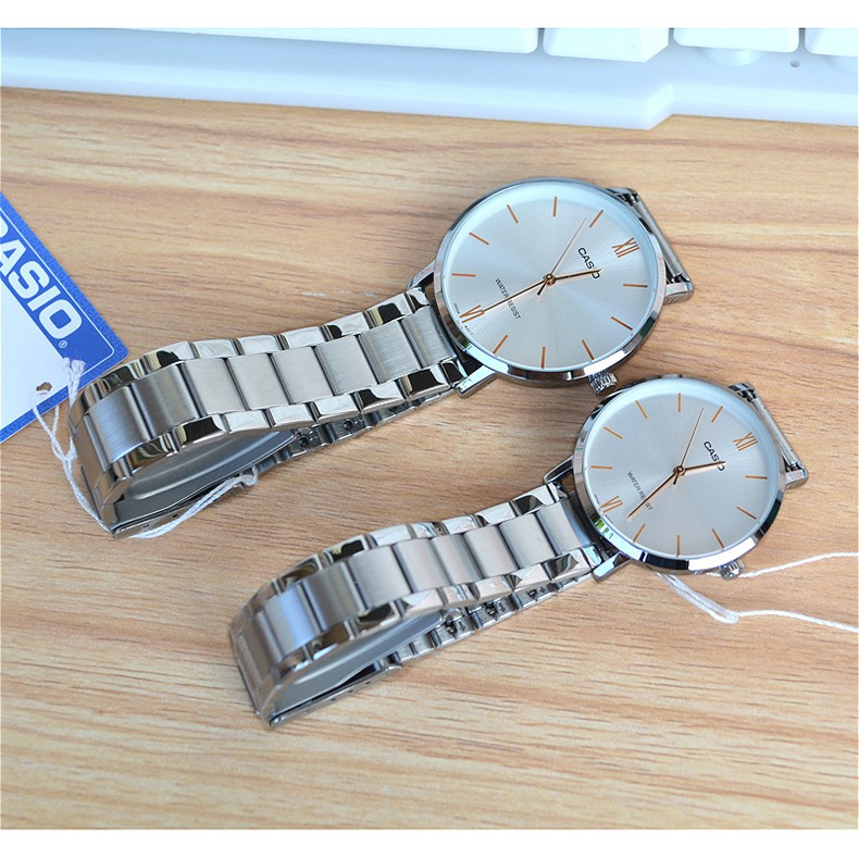 Đồng hồ Đôi nam nữ Casio MTP/LTP-VT01, đồng hồ chính hãng, dây thép bạc