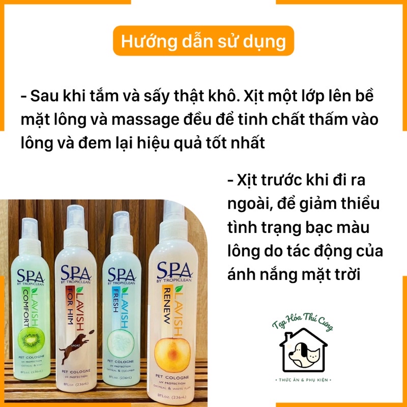 Nước hoa dưỡng lông siêu mượt Tropiclean cho chó mèo 20ml -xuất xứ Mỹ