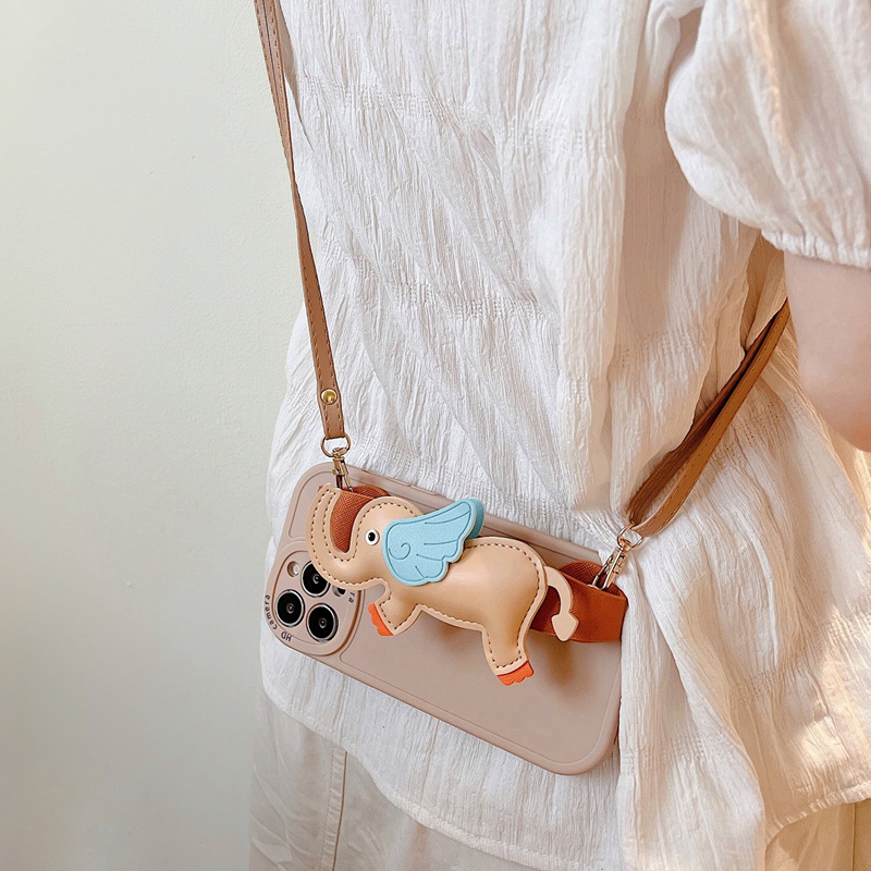 Ốp Điện Thoại Hình Sư Tử / Voi Có Dây Đeo Chéo Cho iPhone 12 13 Pro Max iPhone 14 Max X XS XR 7 8 Plus