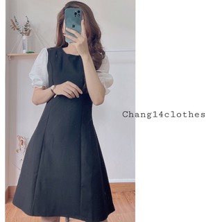 Váy cổ tròn tay bồng dáng basic