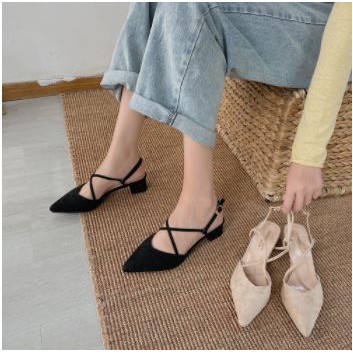 [SẴN37,38] Sandals ULZZANG Hàn Quốc 2020 mũi nhọn gót vuông - thebluehouse