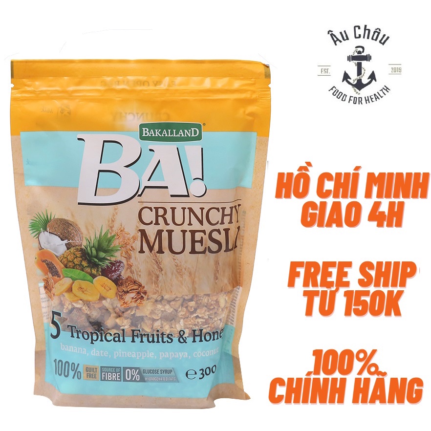 Ngũ cốc ăn sáng giảm cân Bakalland Crunchy Muesli trái cây sấy dinh dưỡng cao cấp 300gr NK Ba Lan