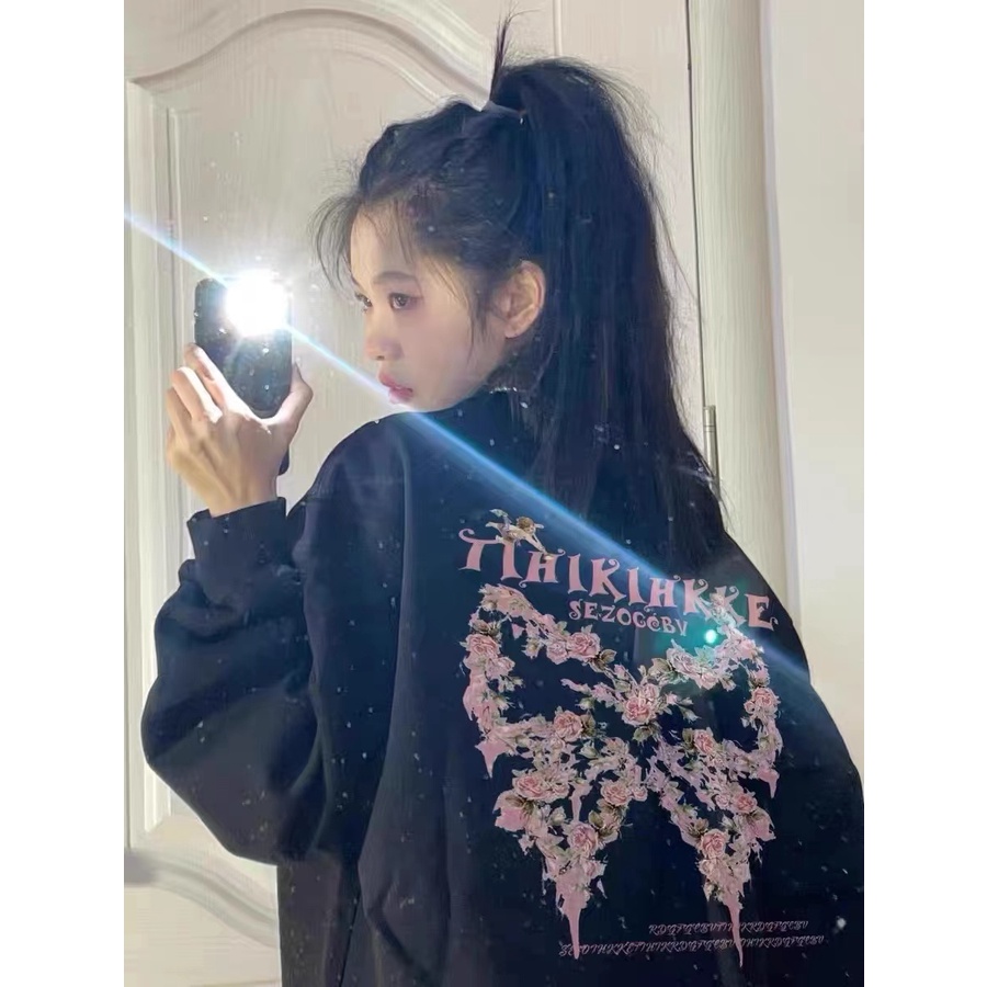 Áo sweater nữ SELVZE dáng rộng in hoạ tiết phong cách cổ điển thời trang đường phố