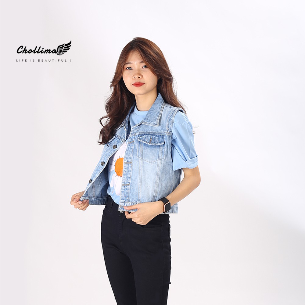 Áo khoác gile jean Chollima xanh trắng AK006 ulzzang phong cách hàn quốc