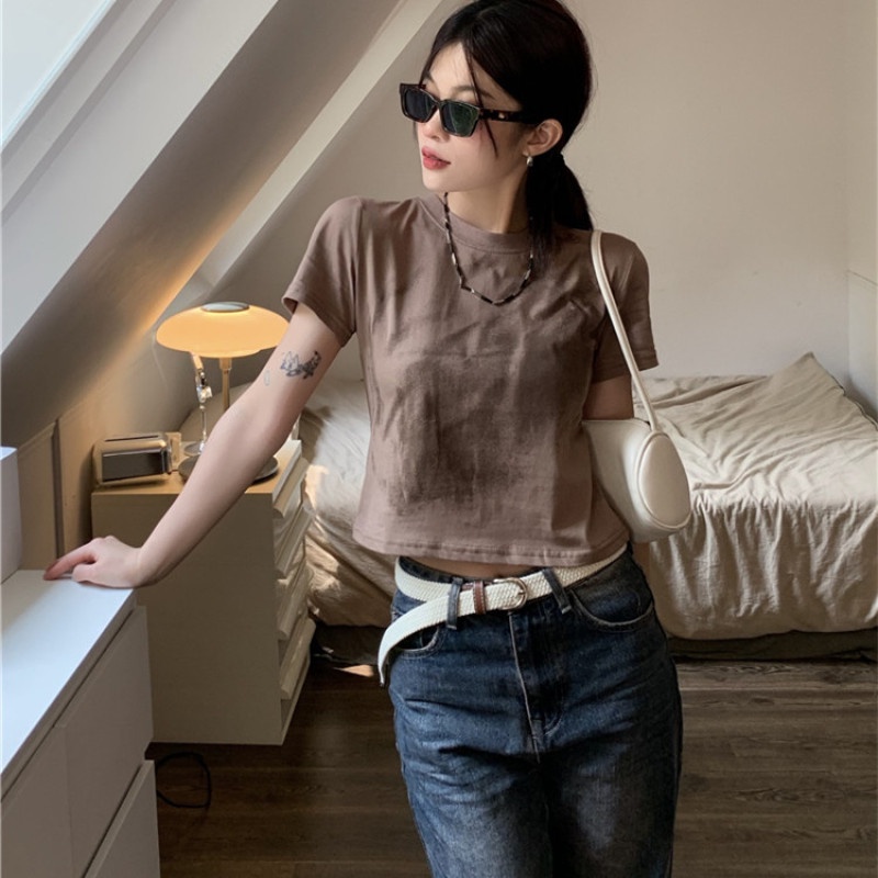 Áo Thun Nữ Tay Ngắn Dáng Ôm Màu Nhuộm Thời Trang