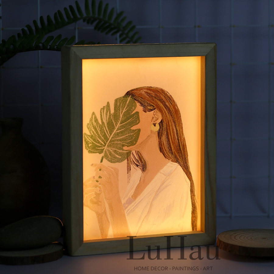 Khung ảnh gỗ decor có đèn led để bàn có thể thay hình theo chủ đề
