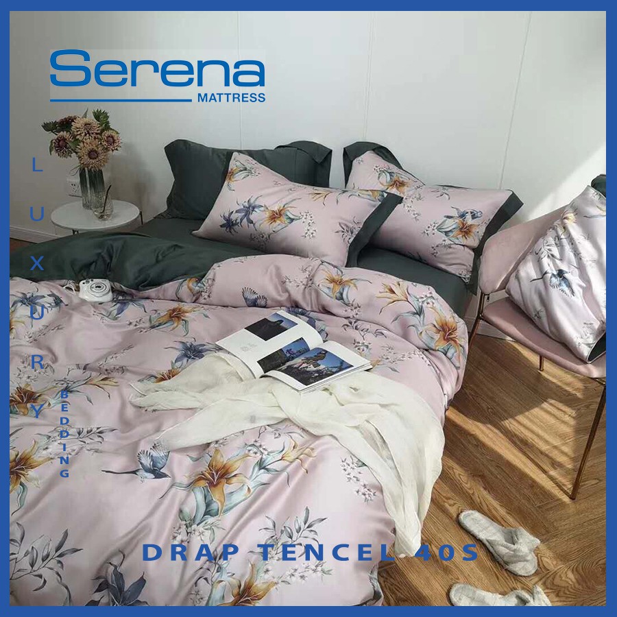 Bộ chăn ga gối Drap Tencel 40s Serena Cao Cấp Phong Cách Hàn Quốc 5 món chăn ga gối chần bông – Hệ Thống Nệm