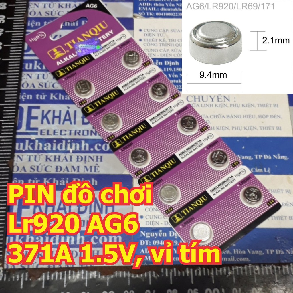 vỉ 10 viên PIN đồ chơi LR920 AG6 371A 1.5V, pin cúc áo nhỏ, loại mỏng, vỉ tím kde5955