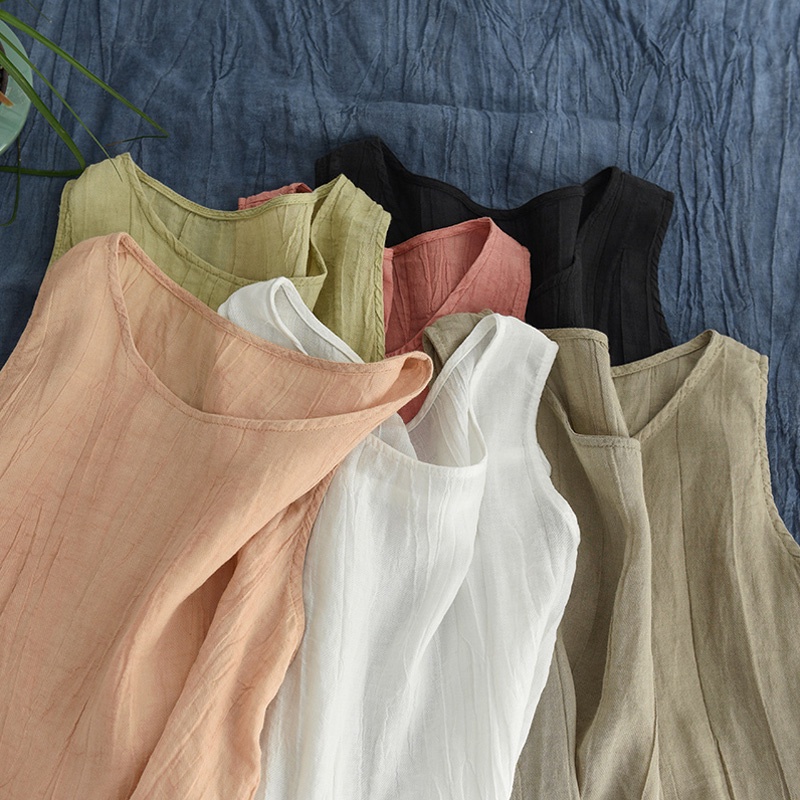 Giảm Giá Thương Hiệu Ice Cửa Hàng Quần Áo Mua Sắm Vải Lanh Cotton Mỏng Dáng Rộng Không Tay Cắt Nhãn Dán Cho Nữ