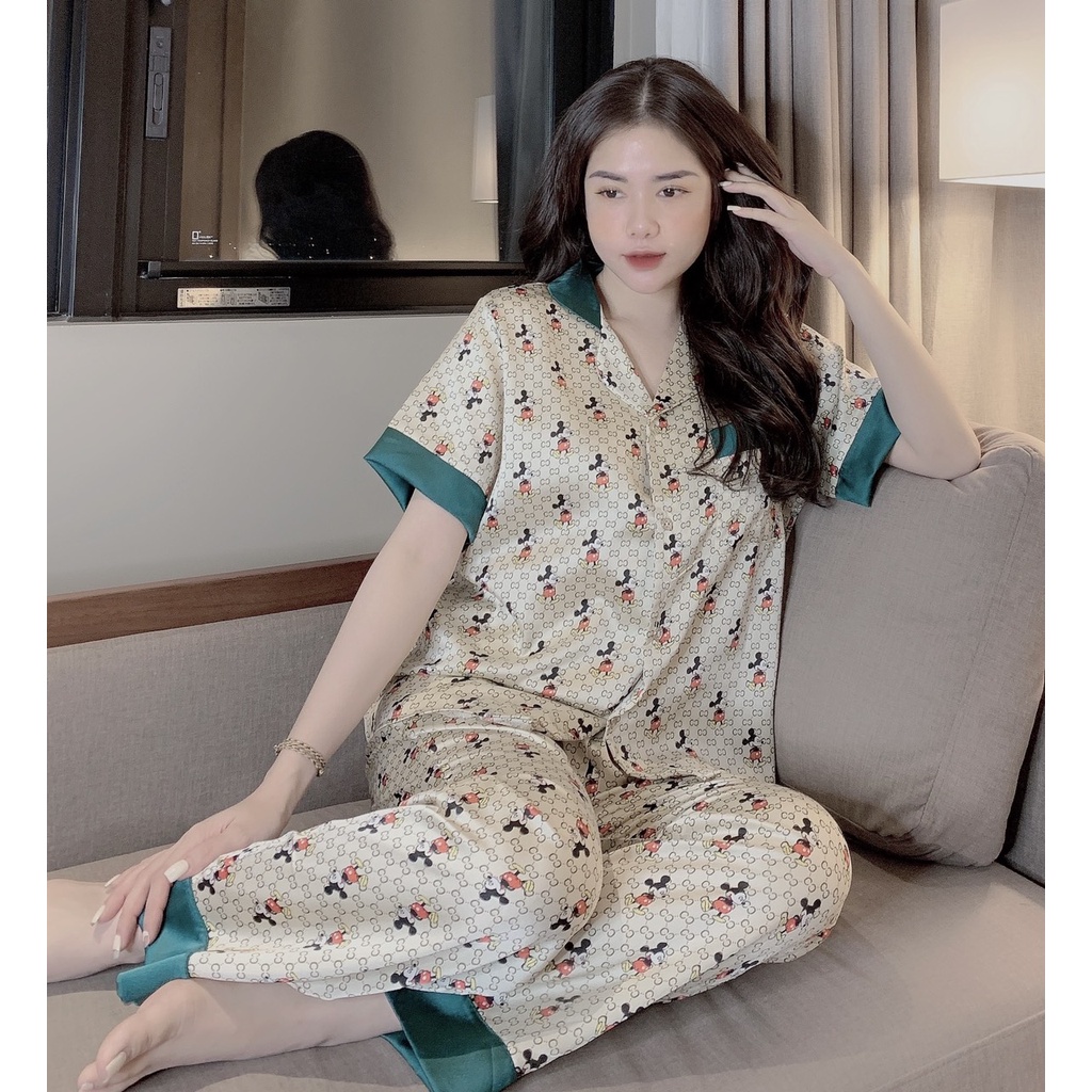 Đồ Ngủ 🍀 Bộ Lụa Pijama Satin Tay Cộc-Quần dài Siêu Hot [cao cấp][kèm ảnh thật]