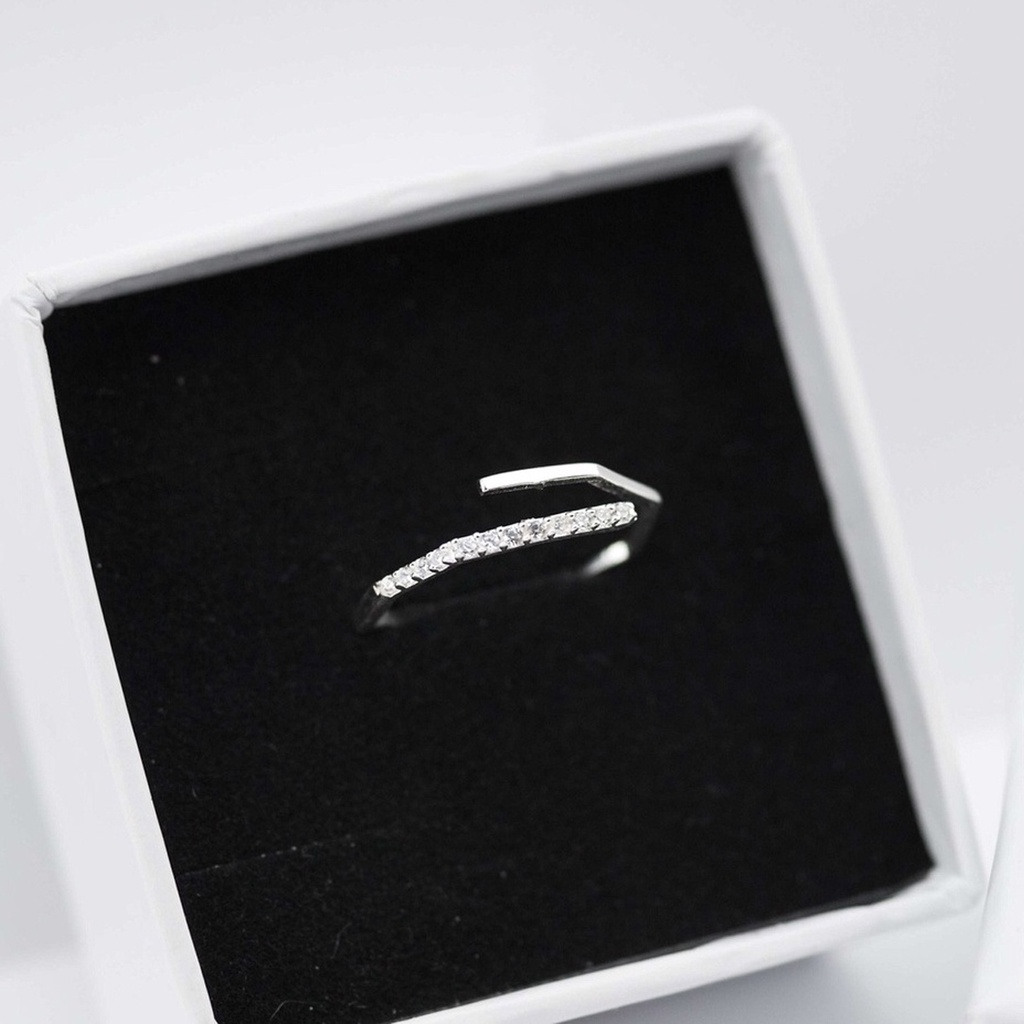 Nhẫn bạc ta nữ PANSY thiết kế cạnh đa giác hở, nhẫn nữ bạc 925 đính đá cá tính