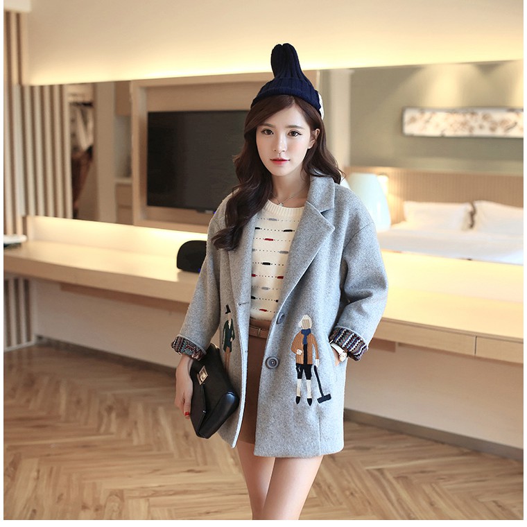 Áo khoác dạ Ulzzang thêu họa tiết( có ảnh thật) - A123 | BigBuy360 - bigbuy360.vn