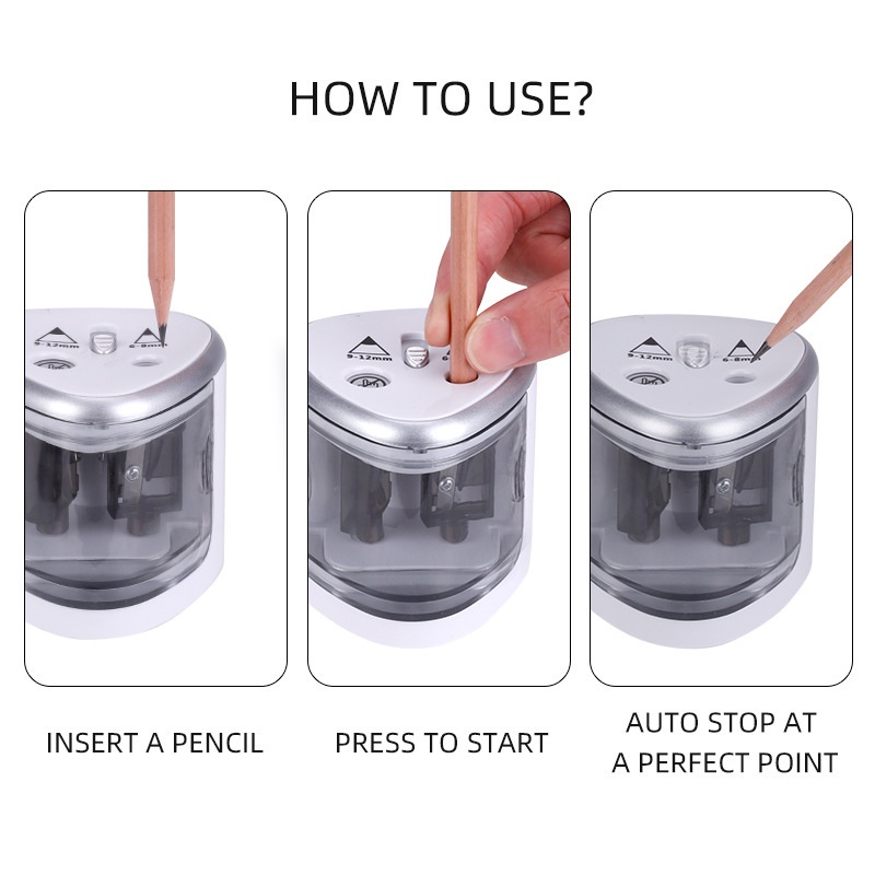 Đồ Chuốt Bút Chì Điện Tử Hai Lỗ 2 Và 6-12mm Dành Cho Học Sinh / Nhân Viên Văn Phòng / Trường Học