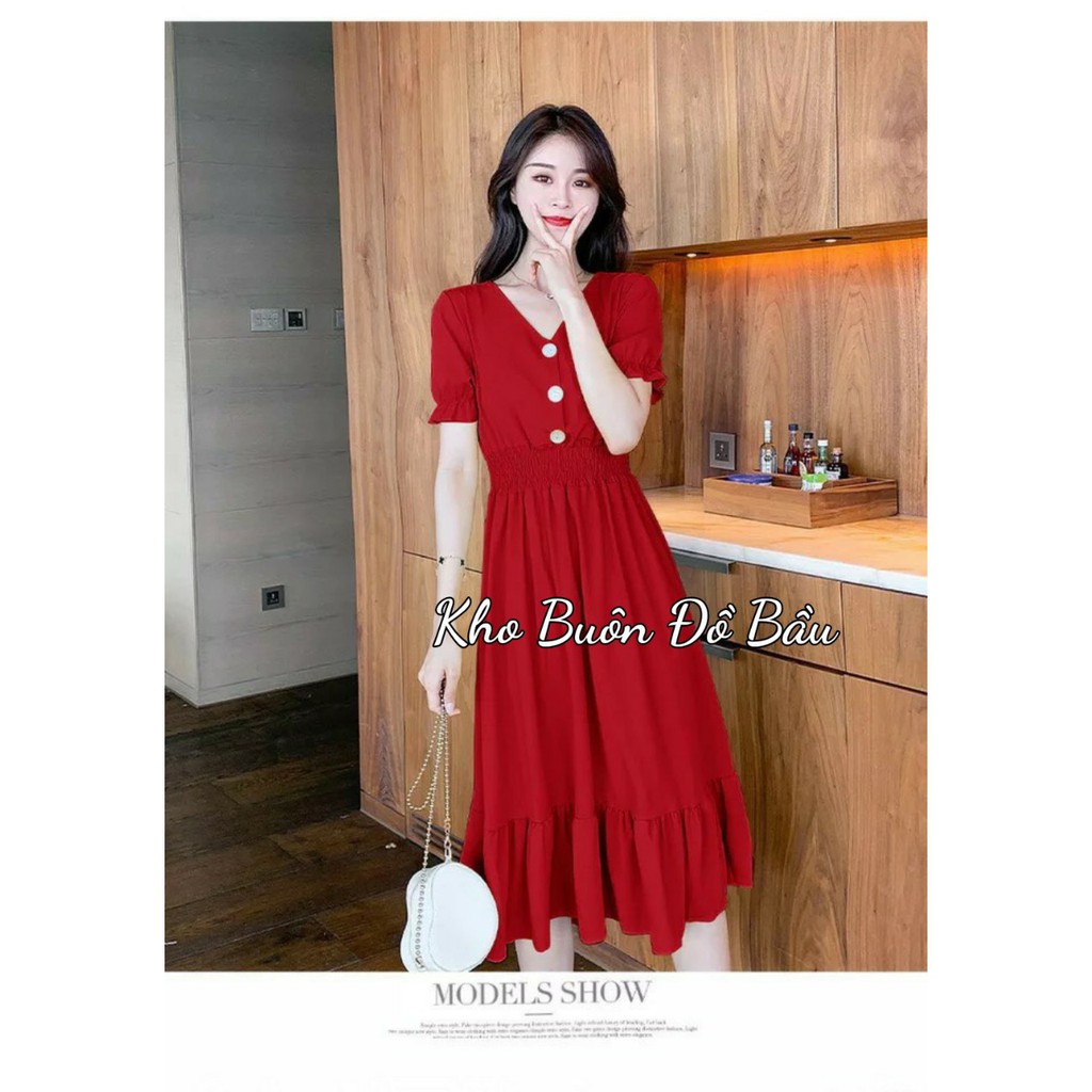 Váy bầu thiết kế thun ở eo sang chảnh chất mát mịn mặc đi làm đi chơi V263 (Không bầu cũng bon chen thoải mái)