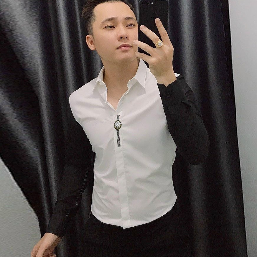 Áo sơ mi nam TRẮNG hot chất lụa loaị 1 cao cấp phối TAY ĐEN phong cách Hàn Quốc_fashionneww