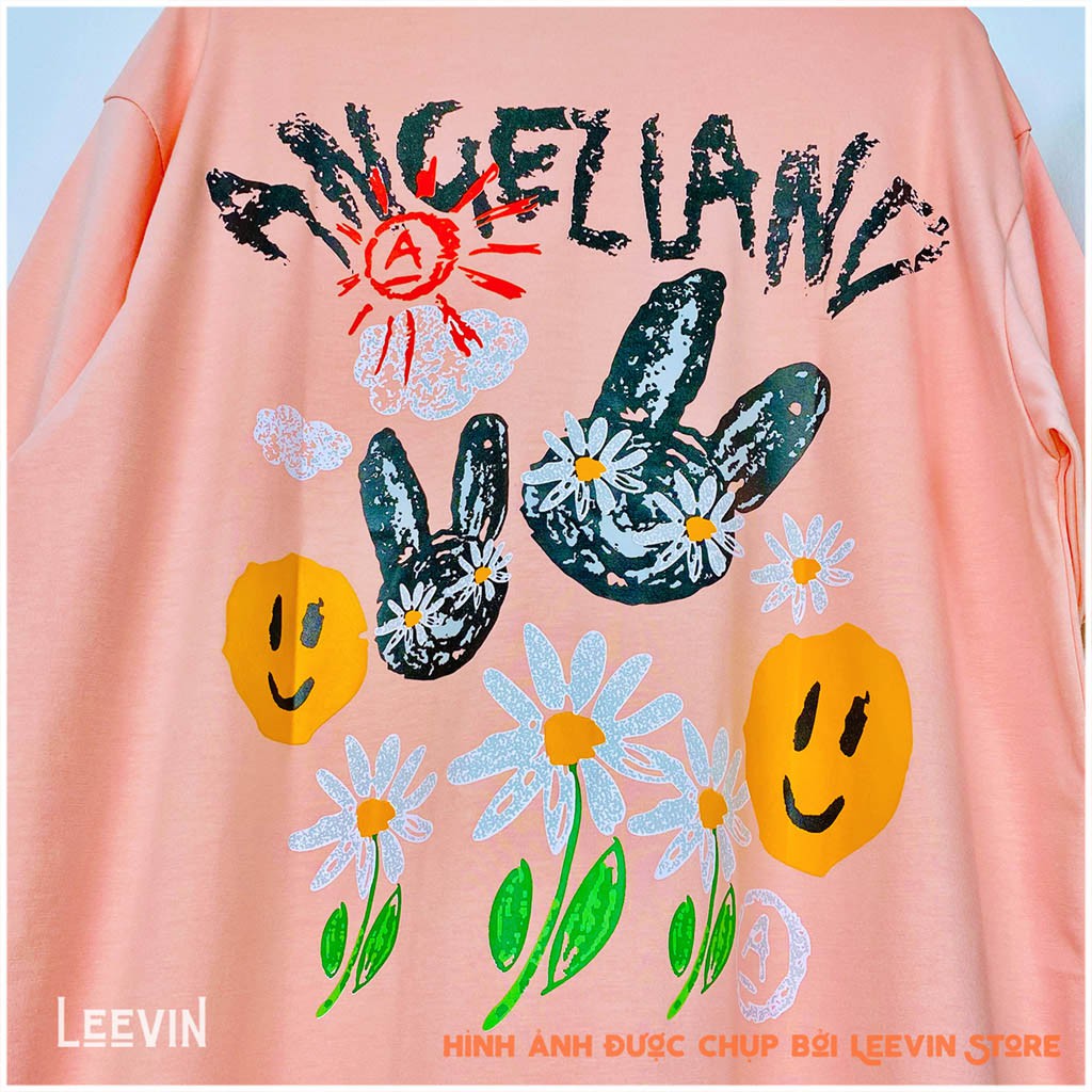 Áo thun form rộng UNISEX Angel Land Crayon Bunny Nam Nữ Kiểu áo phông tay lỡ giấu quần [TE-AL02] Leevin Store