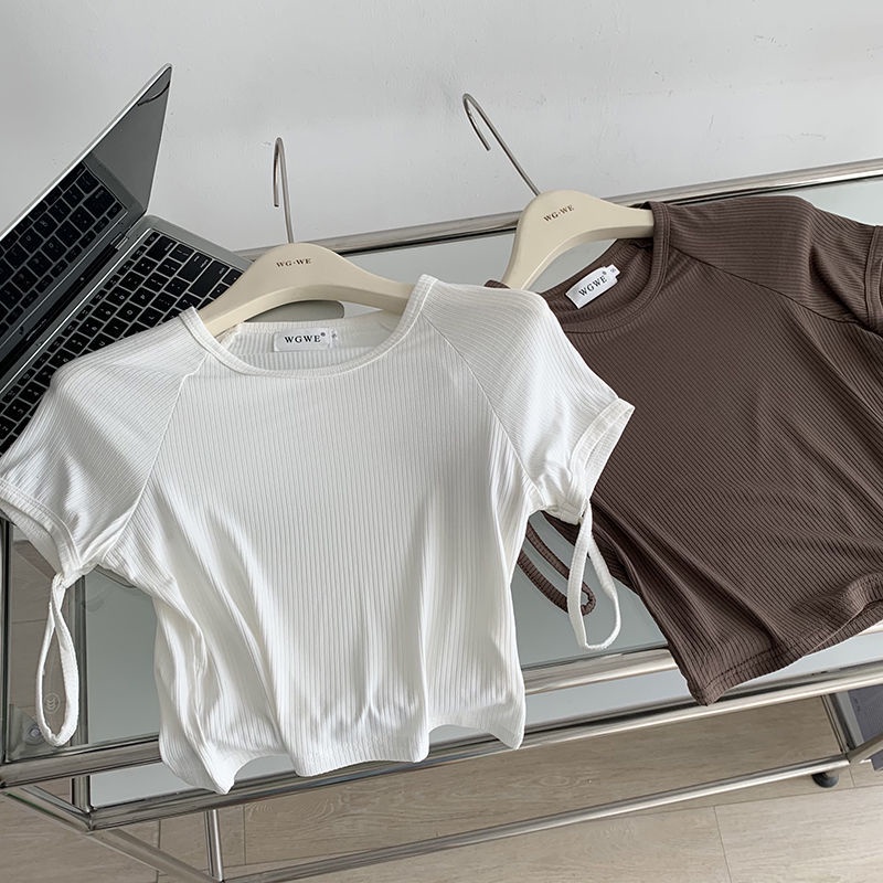 Áo Thun Tay Ngắn Thiết Kế Cổ Tay Áo Màu Trắng Thời Trang Mùa Hè Hàng Mới Dành Cho Bạn Nữ