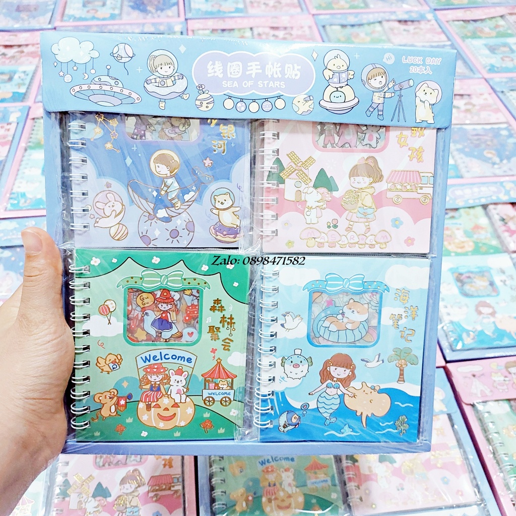 Z0863 Sổ lò xo sticker bìa ánh mạ ánh kim cute 10 tấm, chiết sticker lưu trữ