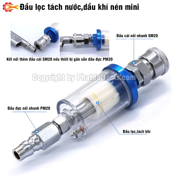 Đầu lọc,tách nước,dầu khí nén mini-Giúp bảo vệ,chống nước vào các thiết bị khí nén-Phụ kiện máy nén khí