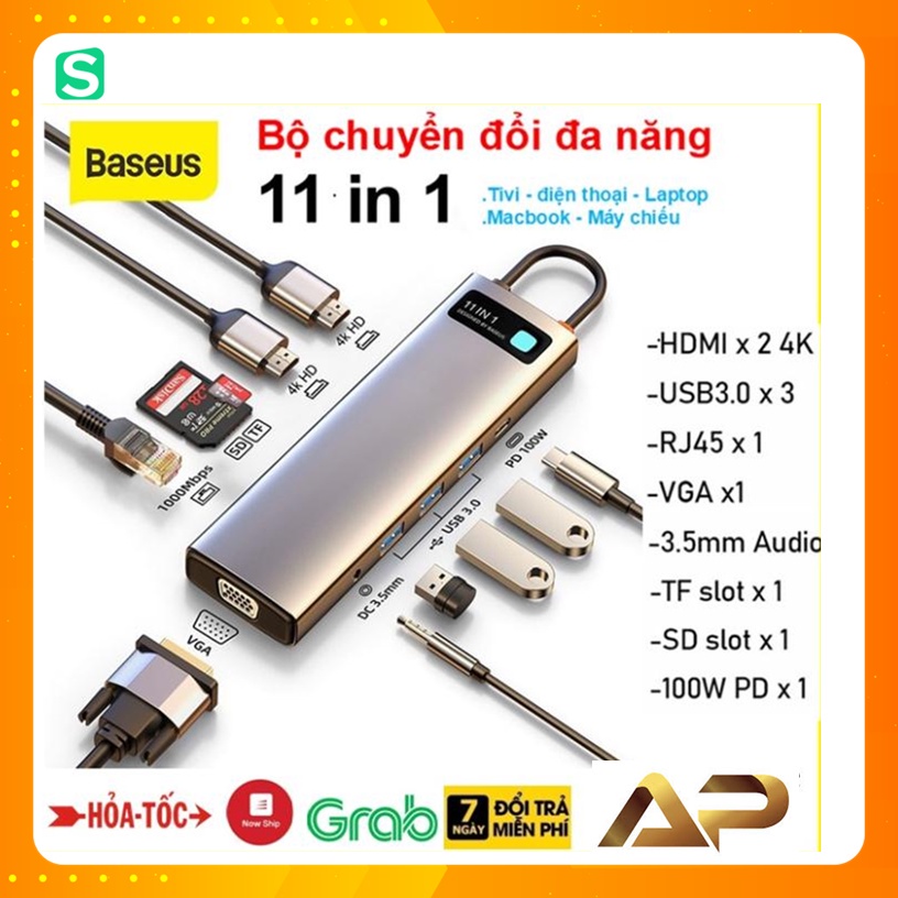 ✳Bộ Chuyển Đổi Đa Năng HUB 11 in 1 HDMI 4K , PD 100W VGA USB 3.0 Cho Laptop Macbook tivi .Baseus CAHUB-CT0G