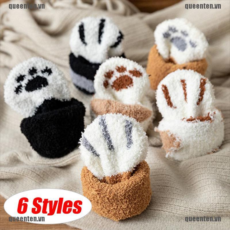 Vớ Lông Cừu San Hô Hình Dấu Chân Mèo Dễ Thương Giữ Ấm Mùa Đông Cho Nữ