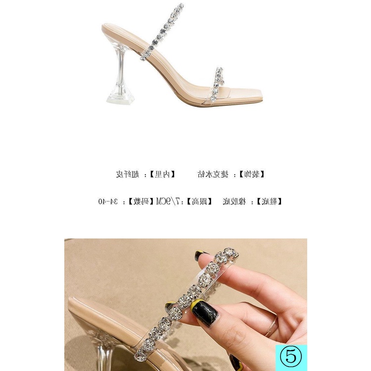 Dép Cao Gót Quai Trong Suốt Đính Đá Thời Trang Mùa Hè Dành Cho Nữ 2022