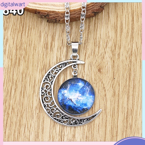 Dây chuyền mặt hình mặt trăng phối đá màu ngân hà thanh lịch cho nữ