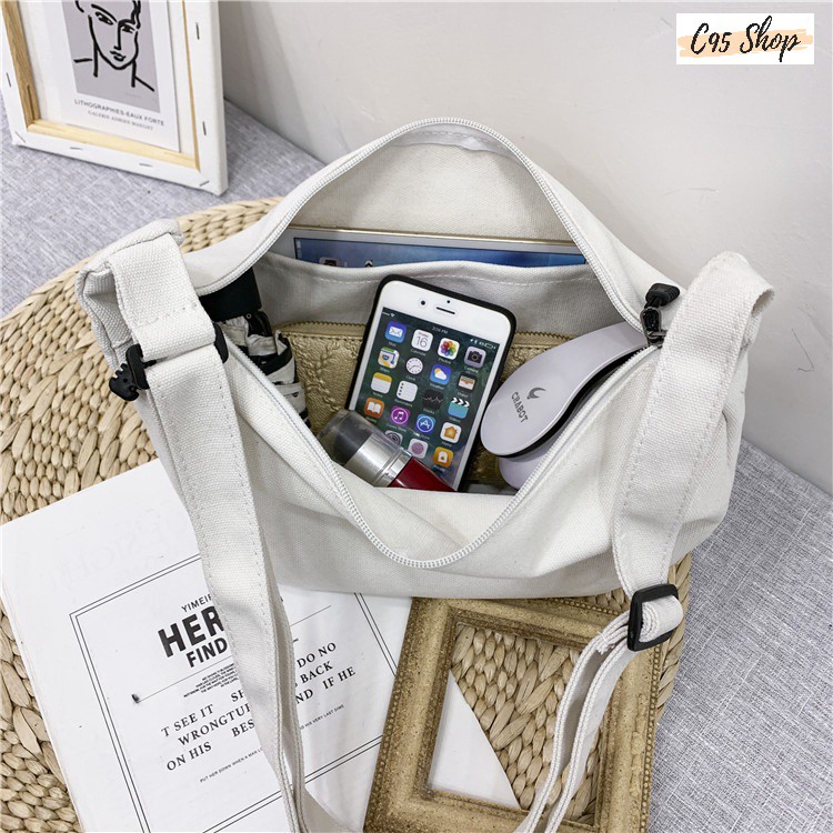 Túi tote đeo chéo nam nữ unisex ulazzang vải canvas kiểu dáng basic, T022