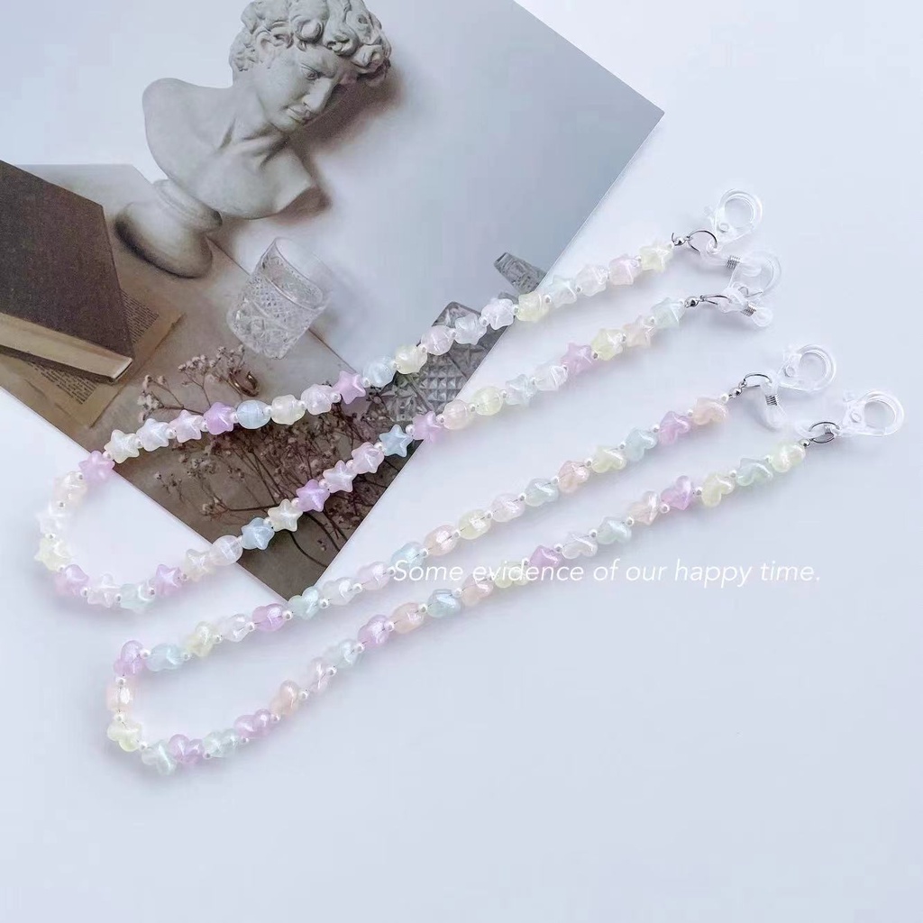 Dây Đeo Mắt Kính Đính Hạt Hình Ngôi Sao Màu Macaron Phong Cách Mới Sáng Tạo Đơn Giản