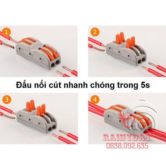 combo sỉ  100 cái Đầu khớp cút cầu nối nhanh dây điện siêu nhanh siêu tiện lợi 2P 2 đầu 4 cổng an toàn thông minh