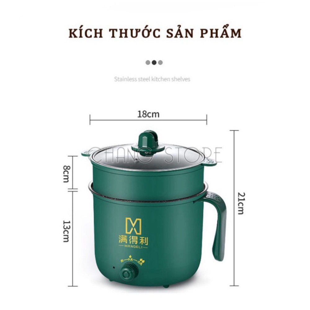 Nồi lẩu mini,nồi lẩu điện 2 nấc nhiệt 18cm chống dính thế hệ mới có tay cầm tặng kèm giá hấp tiện dụng bảo hành 1 tháng