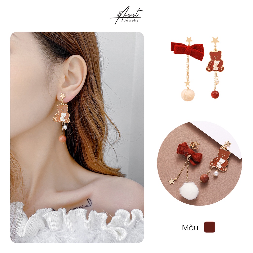 [Augustcloth | AugustJewelry] Bông tai/ Hoa tai nơ và gấu đỏ dễ thương