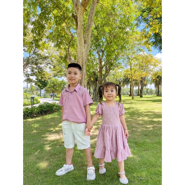 Set Gia Đình Du Lịch Màu Hồng hoa nhí xinh xắn-Thiết kế form chuẩn Lên dáng cực yêu cho gia đình mình ạ - By FAMAWA💕