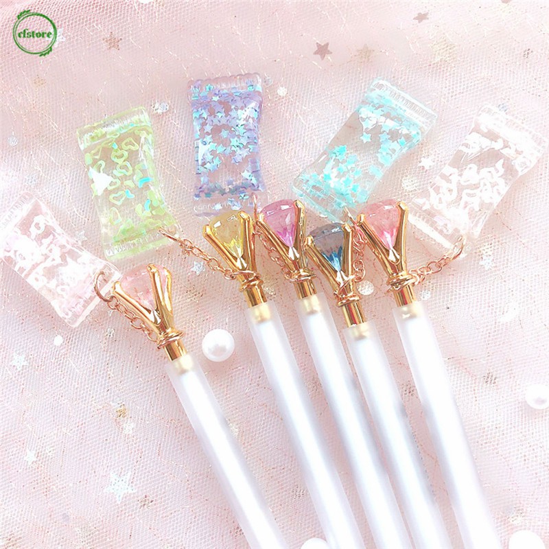 Bút chì bấm đầu 0.5/0.7mm thiết kế đầu hình kim cương kèm mặt phụ kiện dạng viên kẹo xinh xắn