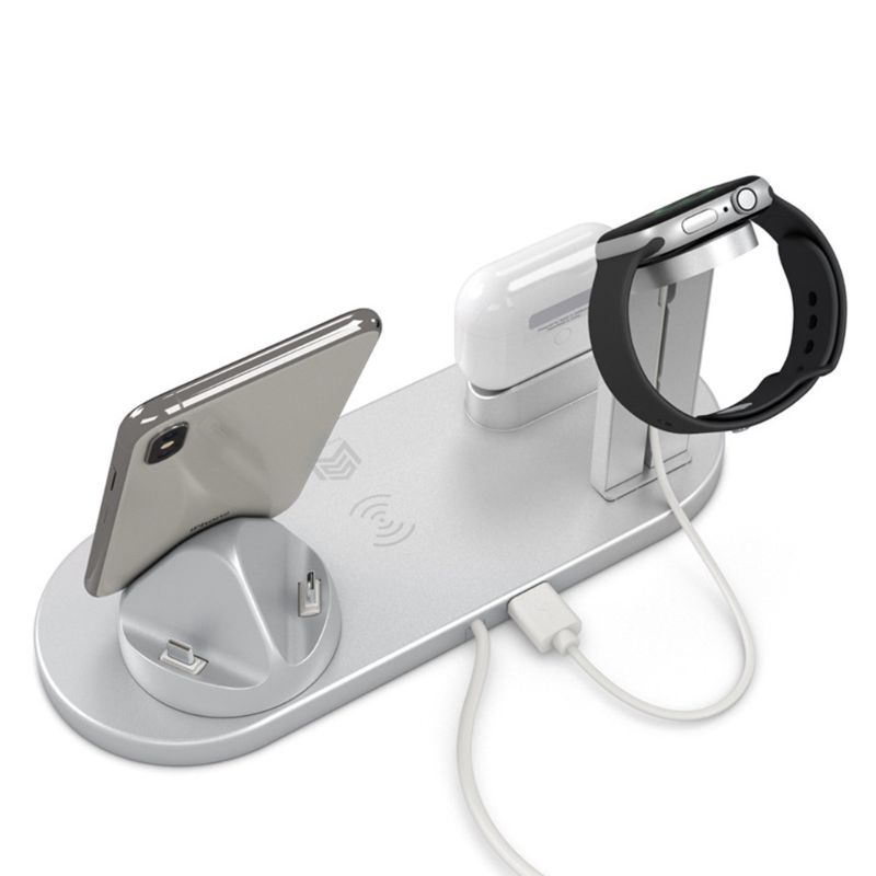 Đế Sạc Nhanh Không Dây 4 Trong 1 Qi Cho Điện Thoại Iphone 8 X XS