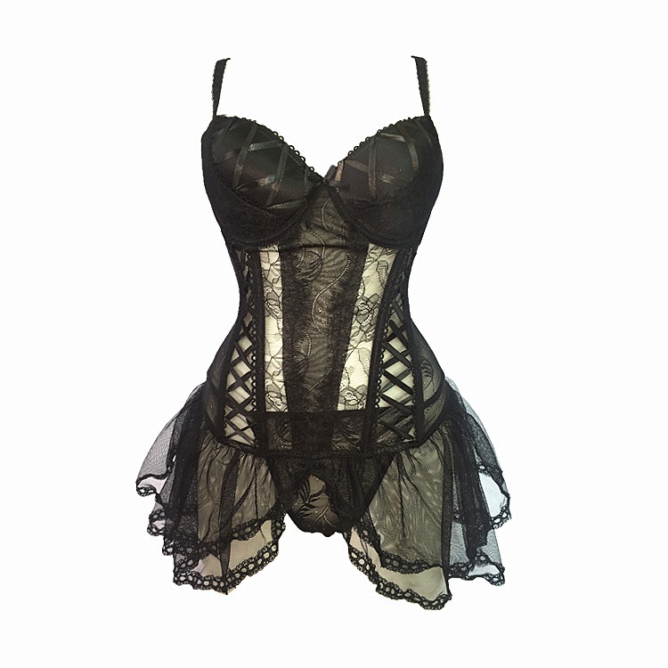 Bộ áo nịt 2 dây phối nơ + quần lót quyến rũ cho nữ