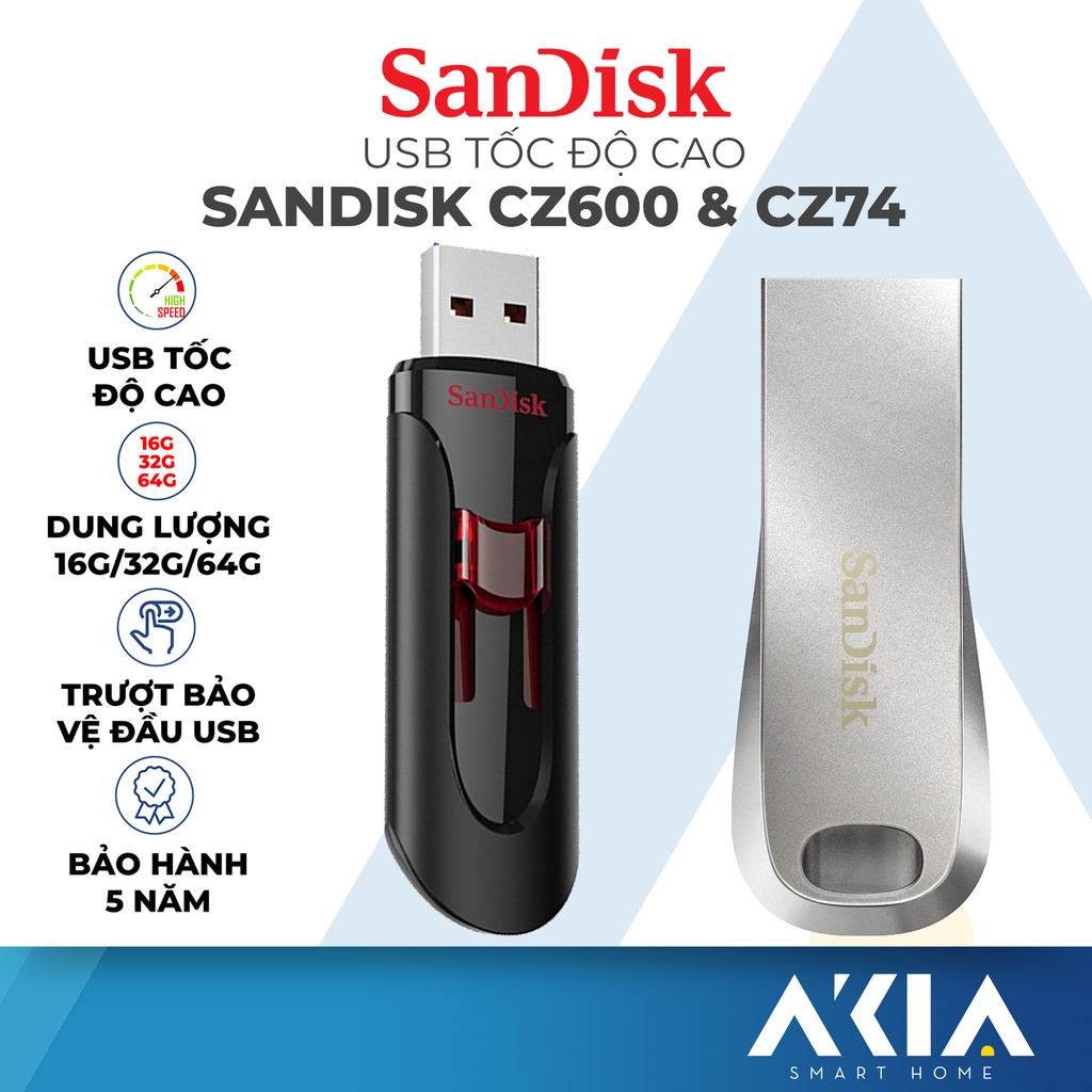 Sandisk CZ600 usb 3.0 và CZ74 usb 3.1 dung lượng 64GB 32GB 16 GB